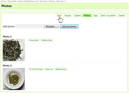 Manage my tea photos on WeRateTea.com