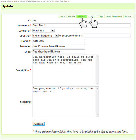 Update my teas on WeRateTea.com